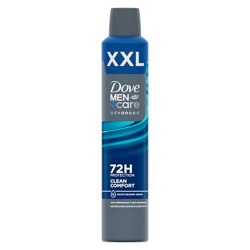 Image of Dove Men+Care Advanced Clean Comfort XXL Anti-Perspirant Aerosol Deodorant Spray with Anti-Odour technology & ¼ moisturising cream for 72 hour protection against sweat and odour 300 ml
