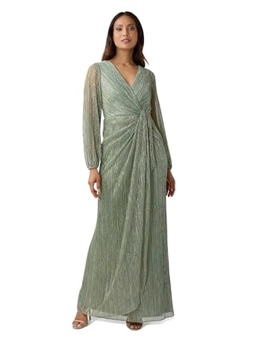 Image of Adrianna Papell Women's Metallic Mesh Draped Gown Special Occasion Dress, Green Slate, 18