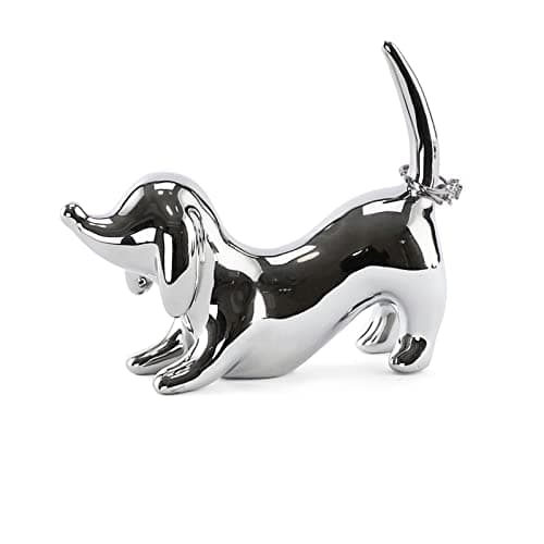 Image of HOME SMILE Ceramic Silver Dog Ring Holder - Mother's Day Gift for Dog Lovers, Office Decor, Sympathy Gift