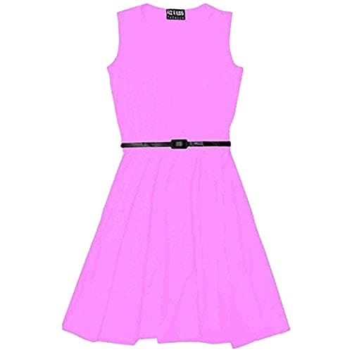 Image of A2Z 4 Kids Girls Sleeveless Skater Dress with Belt Summer - Skater Sleeveless Baby Pink 7-8