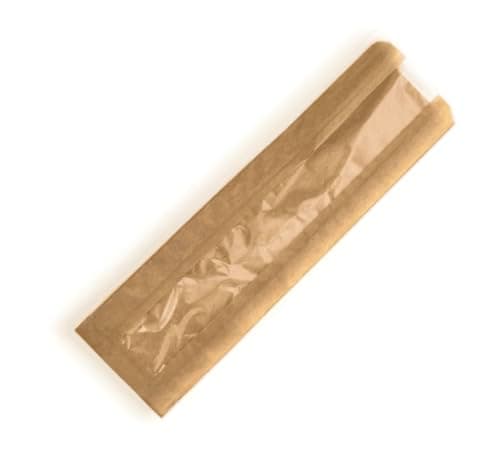 Image of Compostable Baguette Paper Bags for Food Use PLA Film Fronted 4" x 6" x 14" / 100mm x 150mm x 355mm - Environmentally Friendly - Brown (100, 4" x 6" x 14")