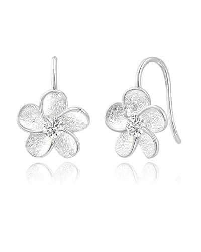 Image of Weviway Sterling Silver Flower Dangle Hook Earrings for Women, Dainty Daisy CZ Drop Earrings, Elegant Floral Wedding Birthday Jewellery Gift