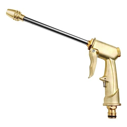 Image of OFFCUP Garden Hose Spray Gun, Heavy Duty Metal Water Gun, Garden Hose Nozzle High Pressure Spray Nozzle Water Hose Pipe Spray Gun for Plants Watering, Cleaning, Car Washing and Pets Showering (Gold)