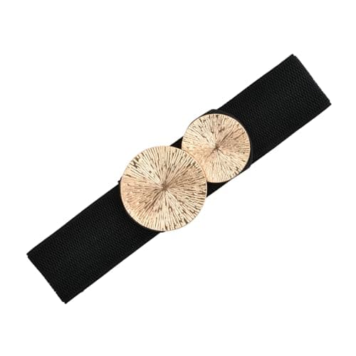 Image of Anseom Retro Cinch Belt, Women's Elastic Vintage Belt Women Wide Waist Belt Stretchy Cinch Belts with Gold Circle Hook Buckle for Women Dresses Shirt Coat (Black)