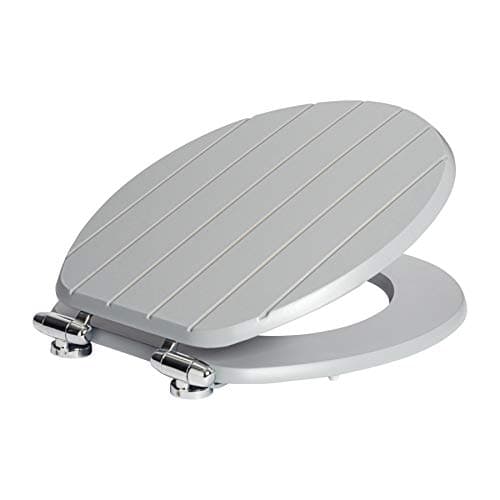 Image of Harbour Housewares Soft Close Toilet Seat - Grey - Pack of 1 - Oval-Shaped Wooden Toilet Seat Antibacterial Loo Lid with Universal Chrome Hinges, Fixings & Fittings