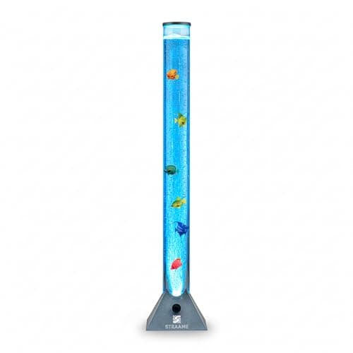 Image of Straame 90cm Bubble Fish Lamp, Colour Changing LED Light, Sensory Room Decor & Mood Lamp, Includes Artificial Tropical Fish, Adjustable Bubble Tube, Plug-in Power, Silver Base