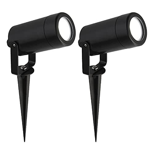 Image of Britalia 2 Pack | Black Outdoor Modern Garden Spike Spot Light | Complete with 30cm Waterproof Cable | 1 x GU10 Lamp Required (Not Included) | Polycarbonate Spike Included | IP44