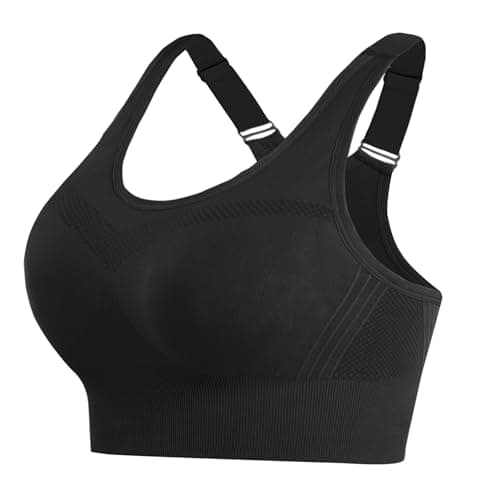 Image of Litherday Women's Sports Bra Max Control Solid High Impact Wirefree Sports Bras for Women Removable Padding Yoga Gym Running Crop Top Black