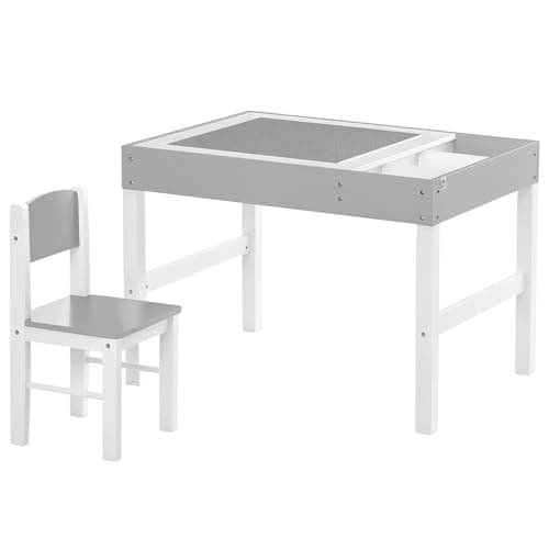 Image of HOMCOM 2 in 1 Kids Table and Chair Set for Toddlers, Children Multi Activity Desk with Chair, Storage Space, Grey