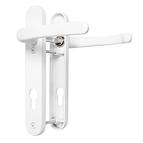 Image of UPVC Door Handles Set - White - Lever/Lever - 92mm PZ (Centres) - 122mm Screw to Screw - Backplate 212mm X 34mm- White Replacement- PVC Door Handle