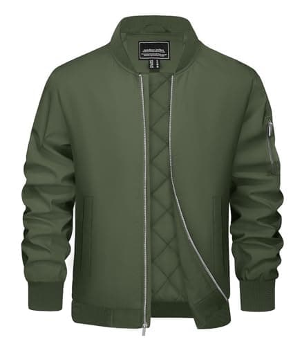 Image of EKLENTSON Mens Winter Coat Bomber Jacket Windproof Casual Varsity Jacket Zip Up Flight Jackets with Pockets Army Green,XXL