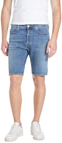 Image of Replay RBJ 901 Men's Jeans Shorts Tapered Fit, Medium Blue 009 (Blue), 32W
