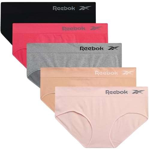Image of Reebok Women's Underwear - Seamless Hipster Briefs (5 Pack), Size Medium, Light Grey/Pink/Black