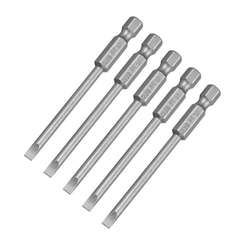Image of TA-VIGOR 5pcs 4mm Magnetic Slotted Tip Flat Head Screwdriver Bits, S2 Steel 1/4" Hex Shank 3" Length Power Drill Bits Set for Electrician, Mechanic and Repair Work (Sandblasted Finish)