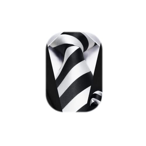Image of HISDERN Black & White Ties for Men Striped Tie and Pocket Square Set Formal Classic Elegant Necktie & Handkerchief for Business Wedding Party