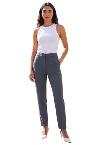 Image of Roman Straight Leg Stretch Trousers for Women UK Ladies Work Office Smart Suit Pants Slacks Cigarette Tailored High Elasticated Waist Ankle Grazer Slim Angela - Regular Grey (28 inch) - Size 8