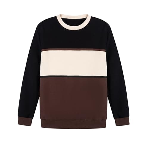Image of Bienzoe Boys Knit Crewneck Sweatshirt: Kids Long Sleeve Casual Pullover – Comfort for Family Home Fall School Black Size 16