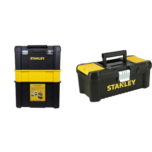 Image of STANLEY Essential Rolling Workshop Toolbox, 3 Tier Stackable Units, STST1-80151 & STST1-75515 Low Essential Tool Box, Black/Yellow, 12.5-Inch