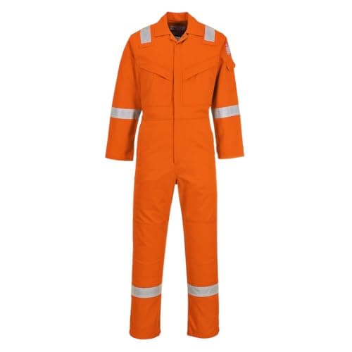 Image of Portwest FR21 Men's Bizflame FR Lightweight Fireproof Coverall Flame Resistant Overall Anti-Static Welding Safety Boiler Suit 100% Cotton Reflective Knee Pad Pockets, Orange Tall, L