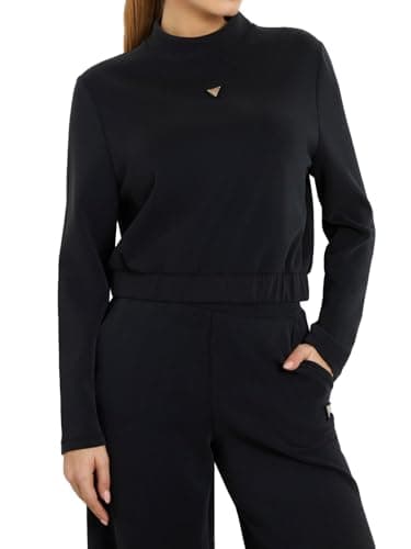 Image of GUESS womens Olympe High Neck Sweatshirt, Jet Black, S