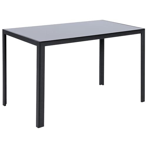 Image of Warmiehomy Rectangular Glass Dining Table for 4-6 Glass Tabletop and Metal Legs for Kitchen Dining Living Room Writing Table Desk, Black, 120X80X75CM