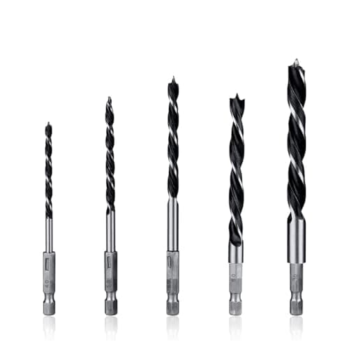 Image of Garegce 5PCS Brad Point Wood Drill Bit Set with Diameter 4/5/6/8/10mm, Wood Drill Bit Set or Woodworking DIY Lover Carpenter, Spiral Twist Drilling Tool for Woodworking Softwood Plywood