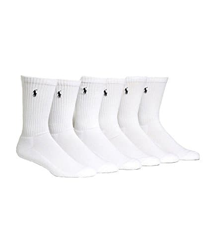 Image of Ralph Lauren Crew Sport Socks 6-Pack, Size 10-13 Fits Shoe Size 6-12.5, White