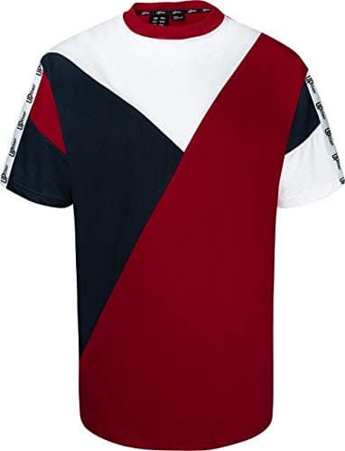 Image of Men's Breeze Cut & Sew T-Shirt with Solid Panels - Red Navy (UK, Alpha, M, Regular, Regular)