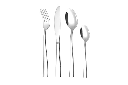Image of Cutlery Set 24 Pieces for 6 People - Otto Koning Leipzig- Stainless Steel Flatware Set, Mirror Polished. Silverware Set with Spoon Knife and Fork. Modern & Simple Design