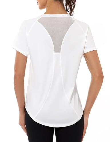 Image of Gyabnw Women's Sports T-Shirt Gym Yoga Workout Tops for Women Crew Neck Running Fitness Athletic Short Sleeves Tee White