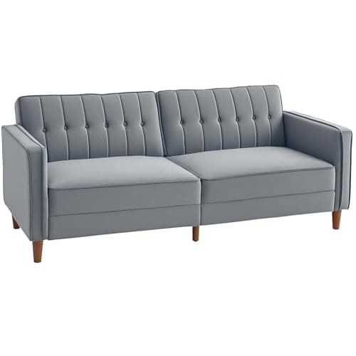 Image of HOMCOM Convertible Sofa Bed, 189cm Click Clack 3 Seater Sofa Bed, Button Tufted Velvet Sleeper Couch with Split Reclining Backrest and Rubber Wood Legs, Dark Grey