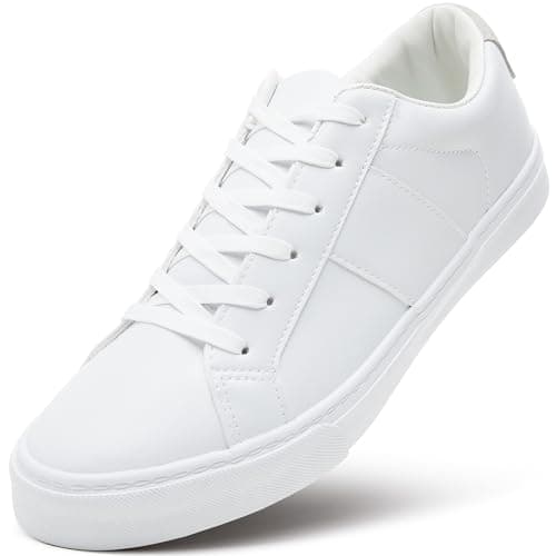 Image of ZGR Mens White Casual Shoes PU Leather Tennis Shoes Low Top Fashion Sneakers Lace Up Comfortable Walking Shoes for Men, White, 9 UK