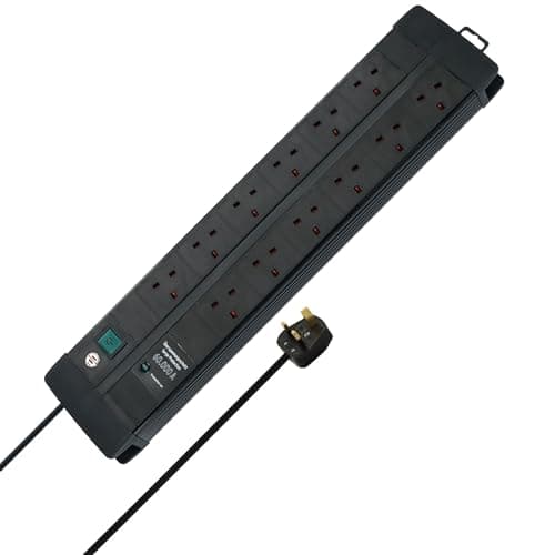 Image of Brennenstuhl Premium-Line Duo, 12-way Power Strip with surge protection 60.000A (Wall-mounted Extension Lead with 3m cable and switch, Made in Germany) black