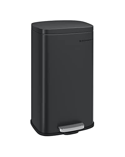 Image of SONGMICS Kitchen Bin 8 Gallon (30 L), Pedal Rubbish Bin, Soft Close, Step-On Pedal, Steel, Inner Bucket, Black LTB03BK