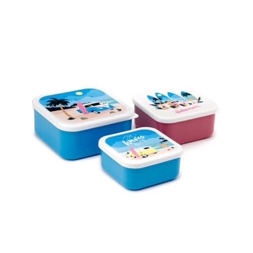 Image of Puckator VW Volkswagen T1 Camper Bus The Waves are Calling Set of 3 Lunch Box Snack Storage M/L/XL - Lunchbox with Multi Compartments - Small Food Containers - Lunchbox for Adults and Kids Girls Boys