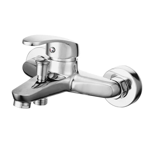 Image of Wall Mounted Bath Faucet - Single Lever Bathtub Shower Mixer Tap Chrome Stainless Steel