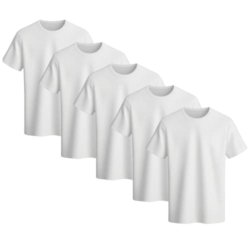 Image of Bonjour | 5 Pack Multi-Pack Kids T Shirts 100% Cotton Boys Girls Plain Round Neck Tshirt Children Ideal for PE and School Uniform (7/8 yrs)