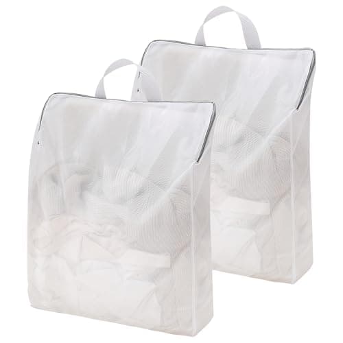 Image of DAWRIS 2 Pcs Travel Laundry Bags, Fine Mesh Hanging Laundry Bags with Zips, White, Polyester, Large (40cm x 50cm x 10cm), Secure Closure, Easy to Carry, Clothing, Zipper