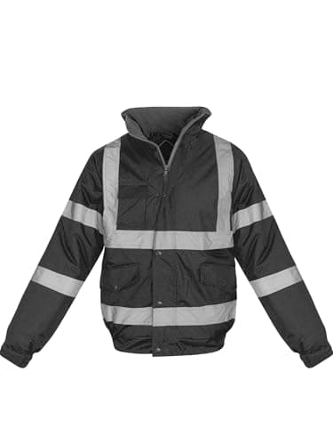 Image of shelikes Hi Vis Viz Visibility Bomber Workwear Security Safety Fluorescent Hooded Padded Waterproof Work Wear Jacket Coat [Black M]