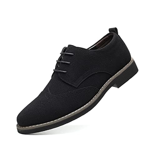 Image of Men's Suede Leather Oxford Shoes Classic Lace Up Business Casual Shoes CarvedBlack 11