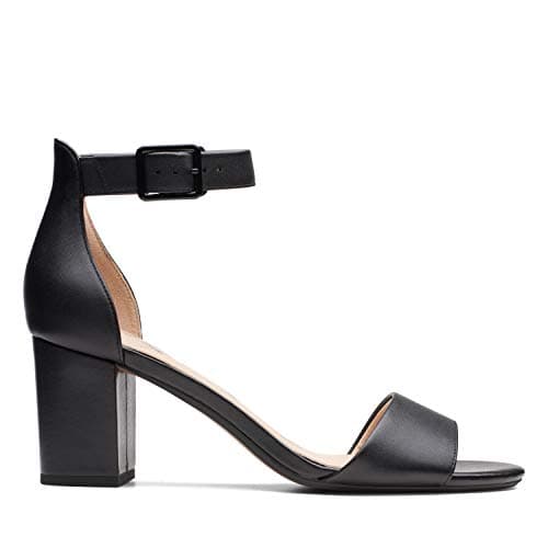 Image of Clarks Women's Deva Mae Ankle Strap Heels, Black Black Leather, 7 UK