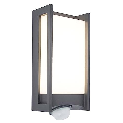 Image of Britalia LED Anthracite Dark Grey Outdoor Modern Rectangular Flush Wall Light with PIR | IP54 Rated | 27cm Height | 800 Lumen 3000k Warm White | Garden - Patio - Driveway | UK Approved | Aluminium