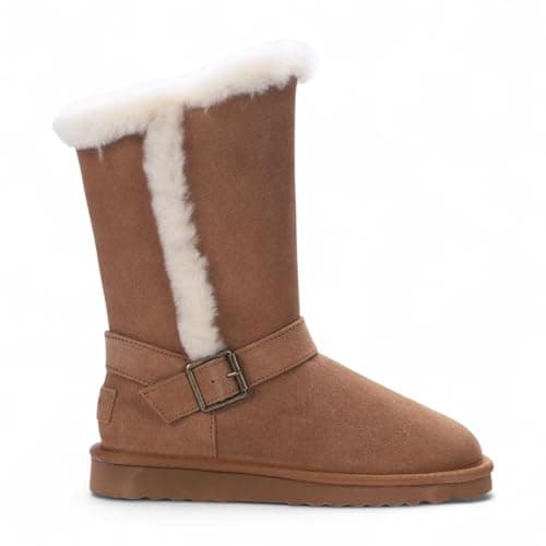 Image of TruClothing Women's Brown Genuine Sheepskin Suede Plush Lined Calf Winter Warm Boots - Chestnut 5