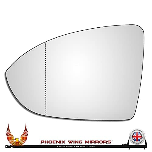 Image of Phoenix Wing Mirrors Left Hand Passenger Side Golf Mk7/Mk7.5 Wide Angle Wing Mirror Glass 2012/2013/2014/2015/2016/2017/2018/2019/2020/2021 Supplied With Automotive Grade Adhesive. UK Made.