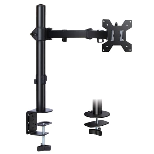 Image of Futura Single Monitor Arm Desk Mount, Adjustable Stand for 13-32 Inch Screens, Fits VESA 75x75 & 100x100mm, Holds Up to 8kg, Full Motion Tilt Swivel Rotation, Ergonomic Grommet & Clamp Mount