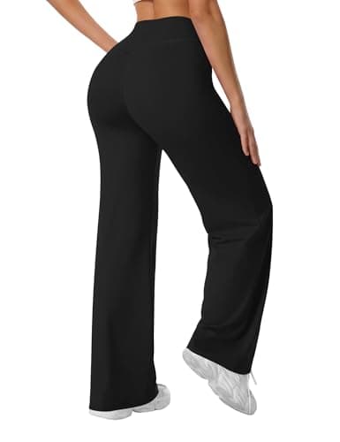 Image of Rapbin Women's Wide Leg Yoga Pants High Waist Straight Trousers No Front Seam Stretchy Flared Casual Leggings for Gym Yoga Lounge Black S