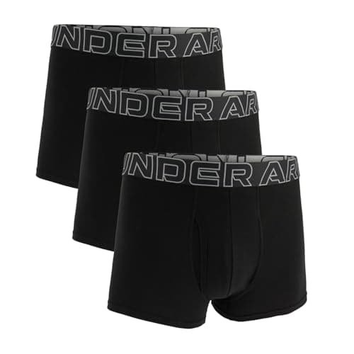 Image of Under Armour Men's 3-Pack Performance Cotton Boxer Brief, 3" Inseam – Breathable, Moisture Wicking, Soft Touch, All-Day Comfort, Black, S