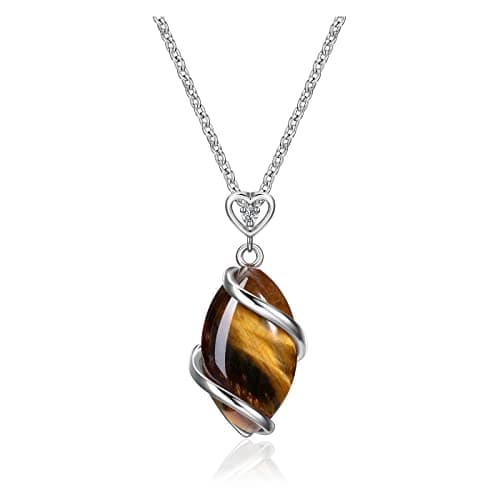 Image of Jovivi Tigers Eye Crystal Necklace Women,Wire Wrapped Natural Gemstone Reiki Healing Stone Pendant Necklace Jewellery Gifts for Her Mum Mothers Day Valentines Christmas, 1 Count, 0.02 Kg