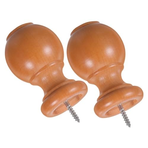 Image of Healeved 2pcs Wooden Curtain Rod Finials for 29mm Diameter Poles, Natural Wood Drapery Rail End Caps, Window Treatment Timber Finials for Home and Office Decor