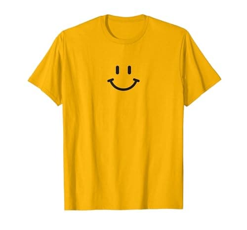 Image of Classic Smile Face Icon Retro Minimalist T-Shirt, Men, Golden Yellow, Medium